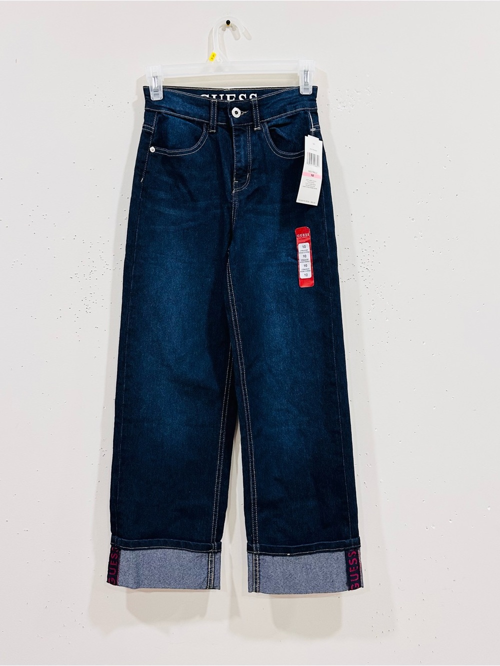 NWT GUESS Girl's High Rise Wide Leg Cuffed Jeans Dark Wash Indigo Blue Size 10